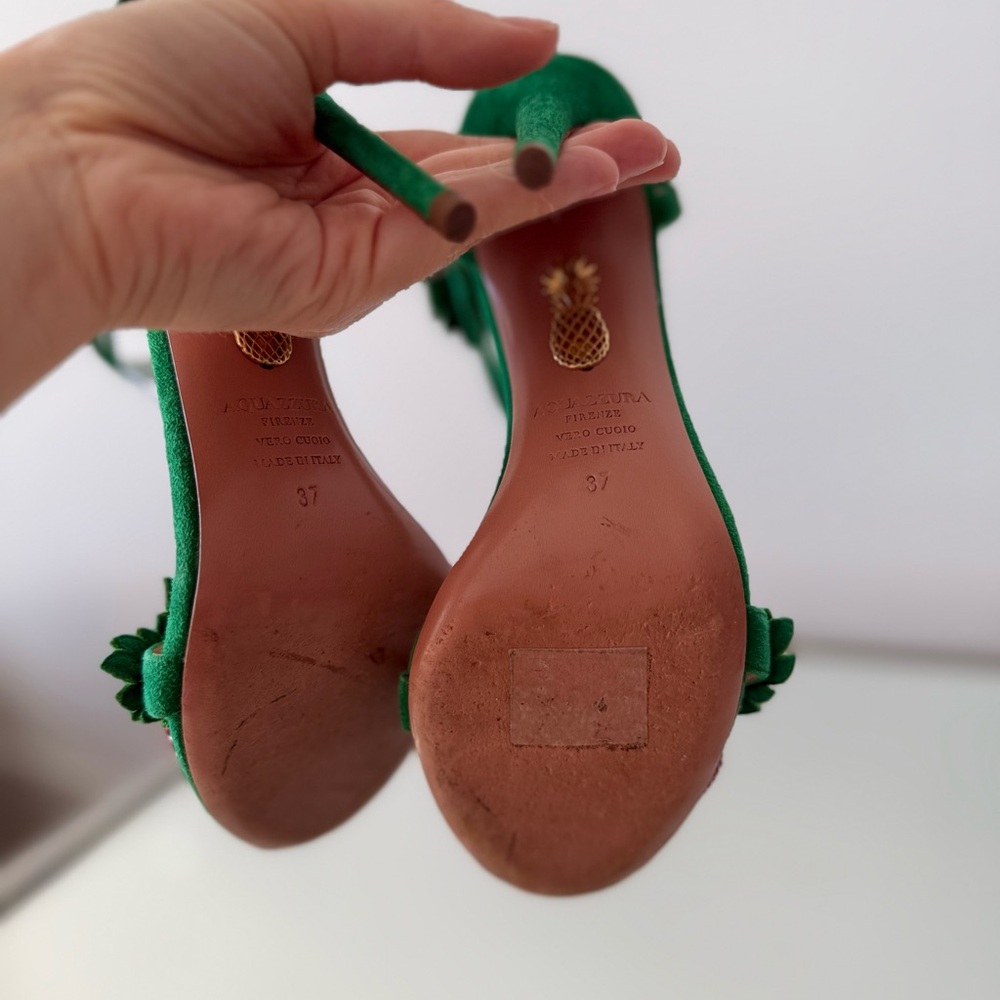 EUC Aquazzura Green Fragolina 105 Embellished Suede Sandals 37 $1,295 - Picture 17 of 17